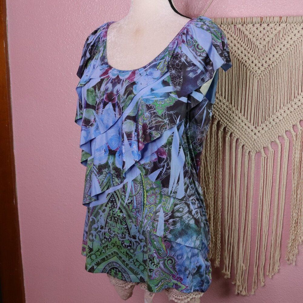 One World‎ | Short Sleeve Ruffled Top Small